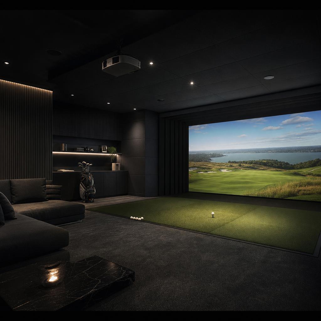 Dark performance golf simulator studio