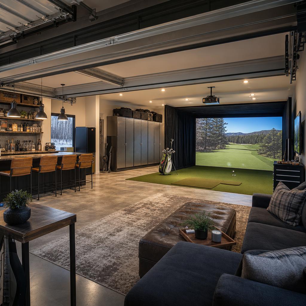 Winter-ready garage golf simulator conversion